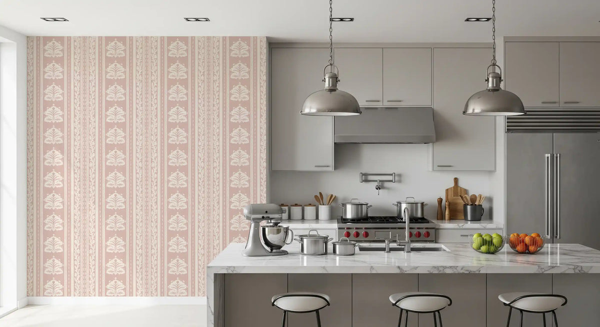 Soft Rose Vertical Floral Damask Wallpaper⁠