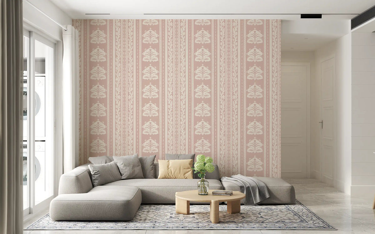 Soft Rose Vertical Floral Damask Wallpaper⁠