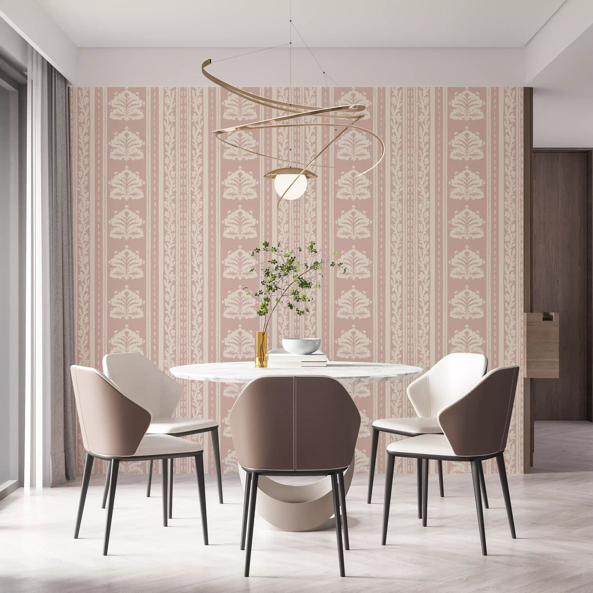 Soft Rose Vertical Floral Damask Wallpaper⁠