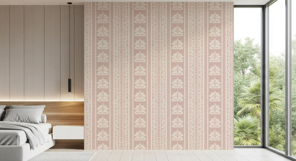 Soft Rose Vertical Floral Damask Wallpaper⁠