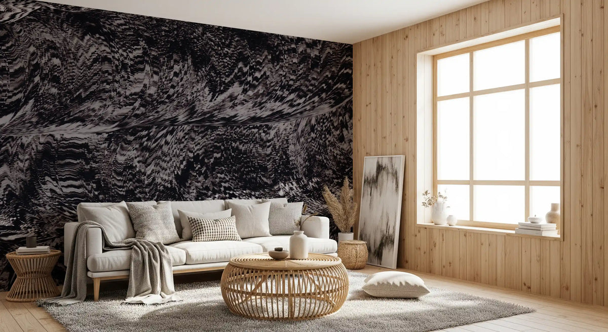 Rhythmic Grayscale Ripple Flow Wall Mural