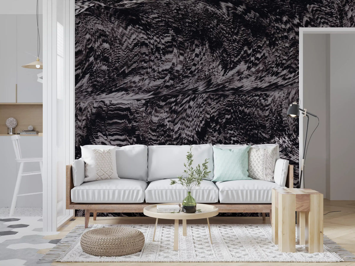 Rhythmic Grayscale Ripple Flow Wall Mural