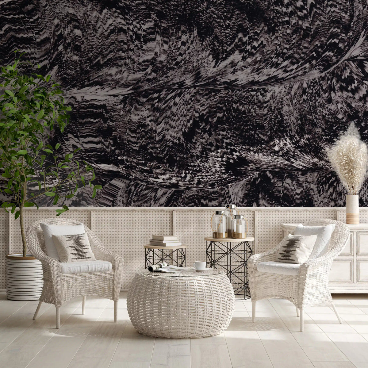 Rhythmic Grayscale Ripple Flow Wall Mural