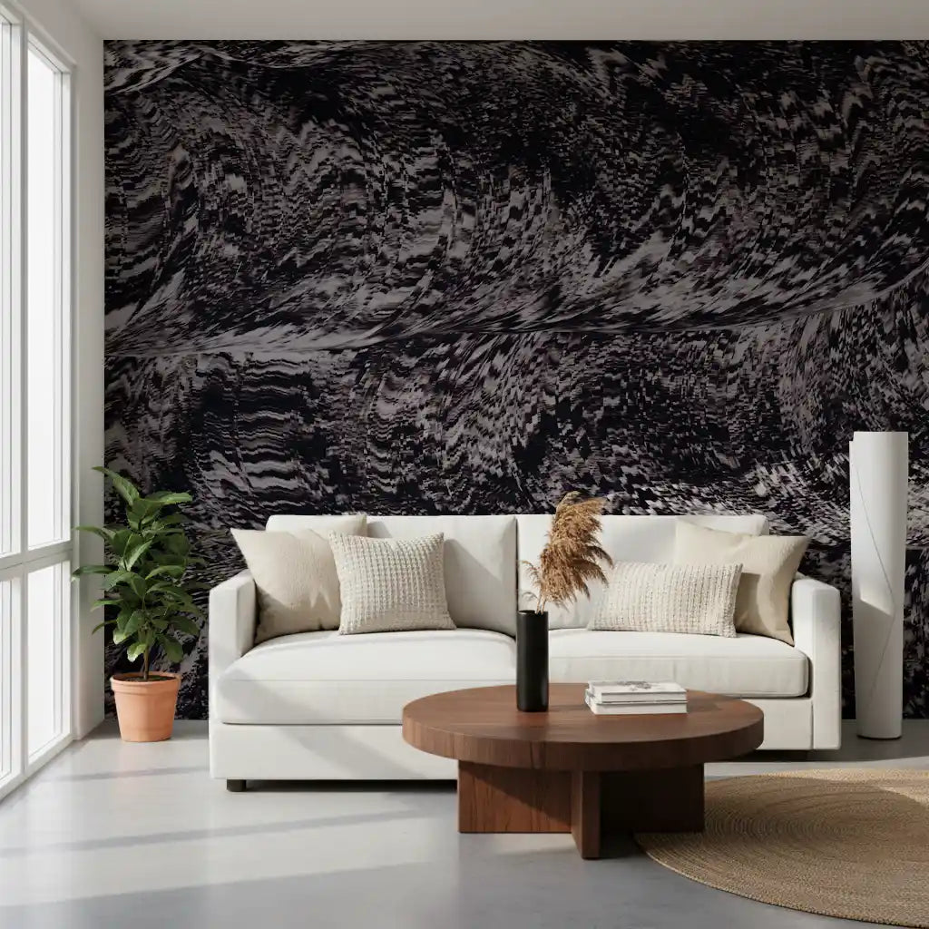 Rhythmic Grayscale Ripple Flow Wall Mural