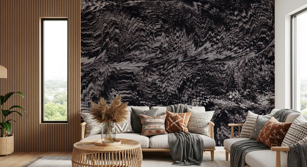 Rhythmic Grayscale Ripple Flow Wall Mural