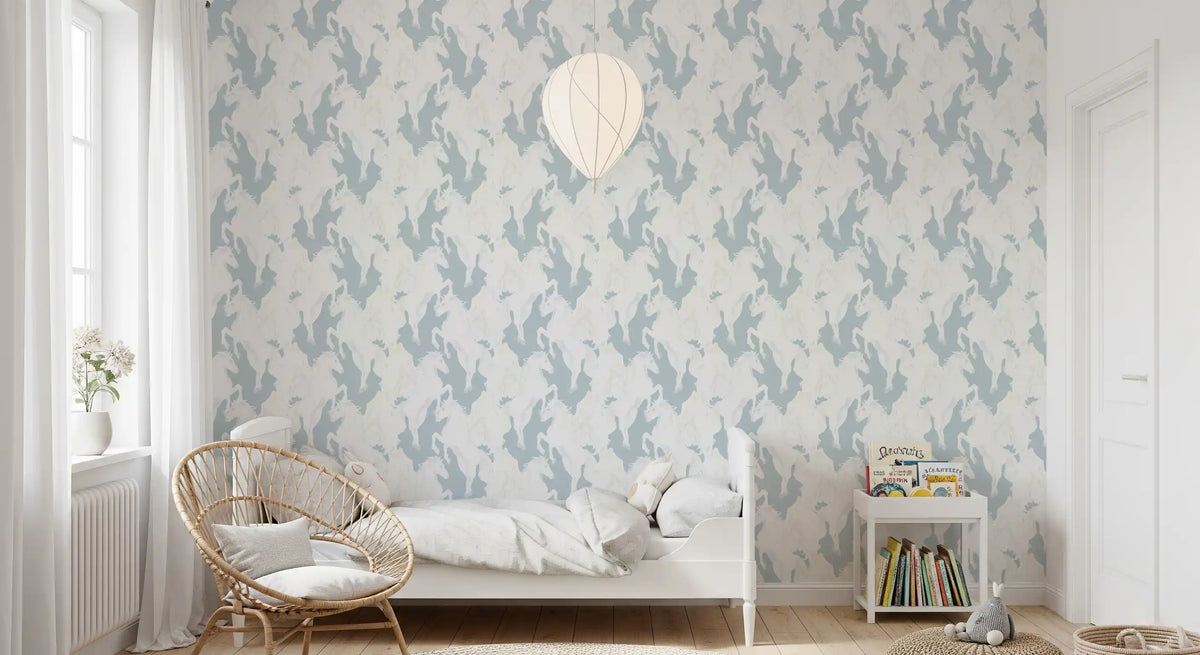 Ethereal Winged Horses on Soft Blue Wallpaper⁠