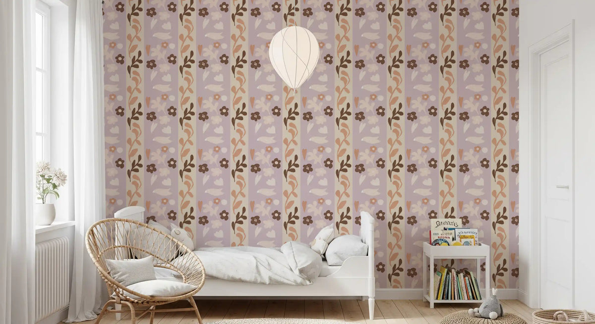 Whimsical Nature Stripe Print Wallpaper⁠