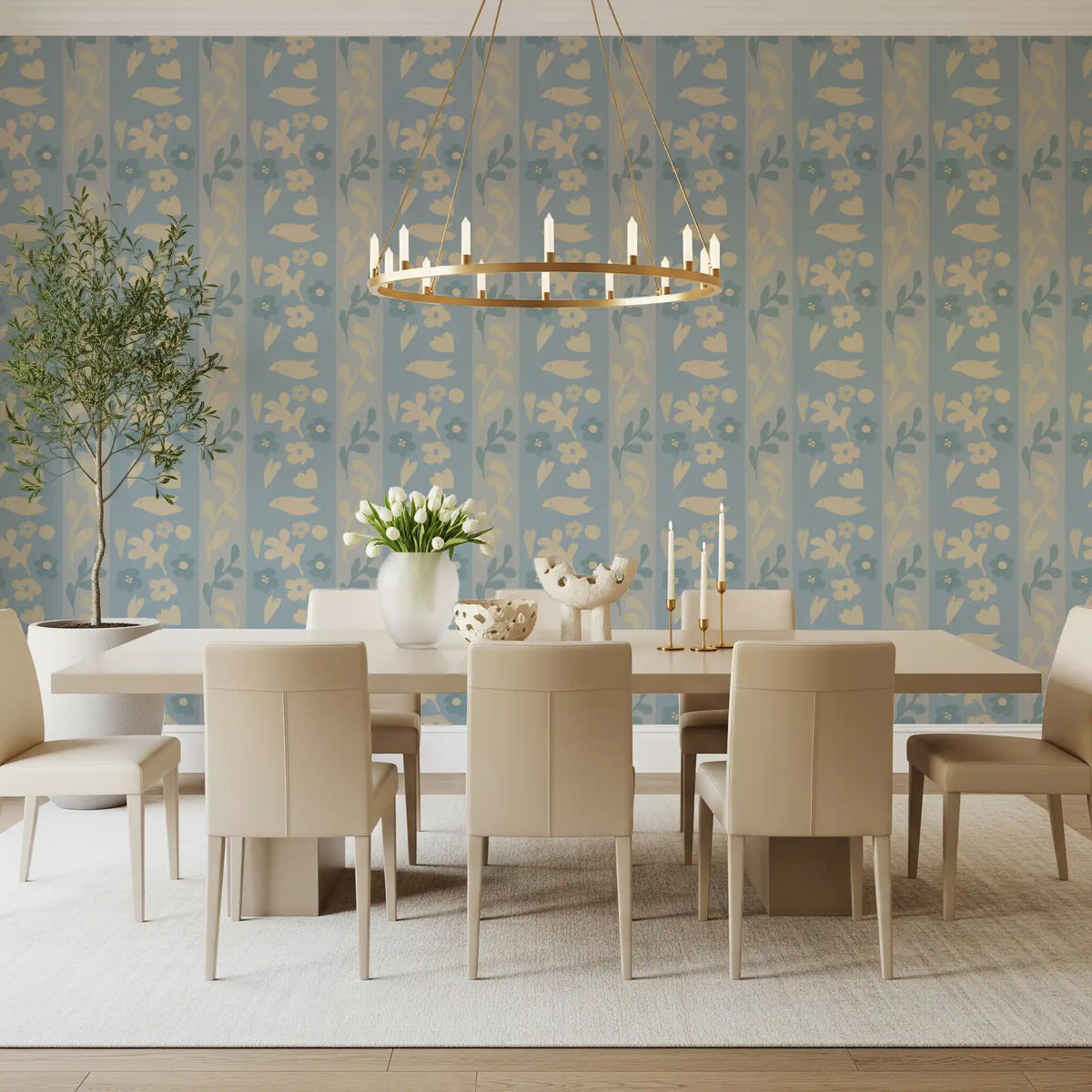 Minimalist Garden Bird Stripe Wallpaper⁠