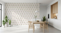 Soft Clover and Pastel Stripe Botanical Print Wallpaper⁠