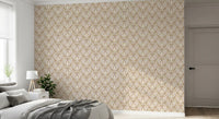 Symmetrical Ochre and Cream Foliage Wallpaper⁠