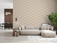 Symmetrical Ochre and Cream Foliage Wallpaper⁠
