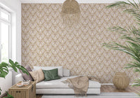 Symmetrical Ochre and Cream Foliage Wallpaper⁠