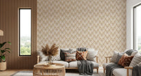 Symmetrical Ochre and Cream Foliage Wallpaper⁠