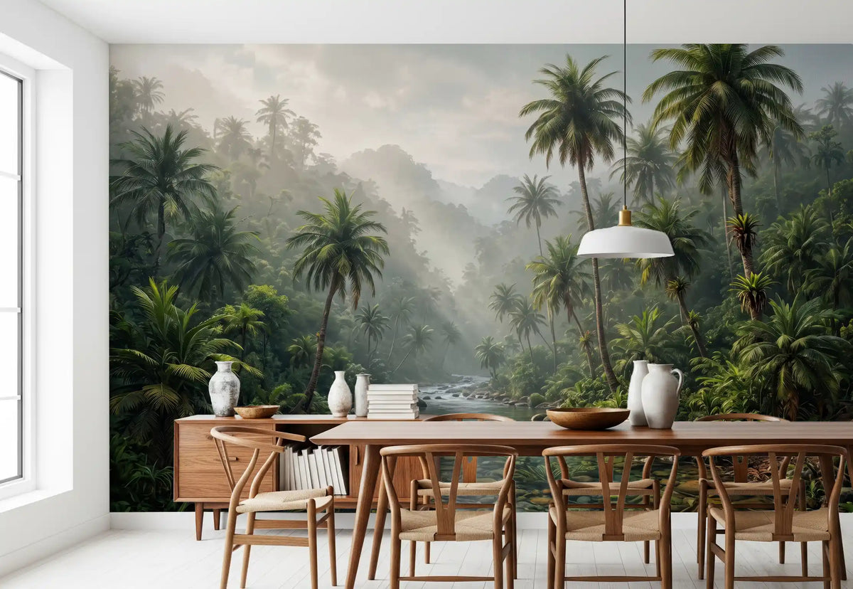 Misty Tropical River Valley Wall Mural