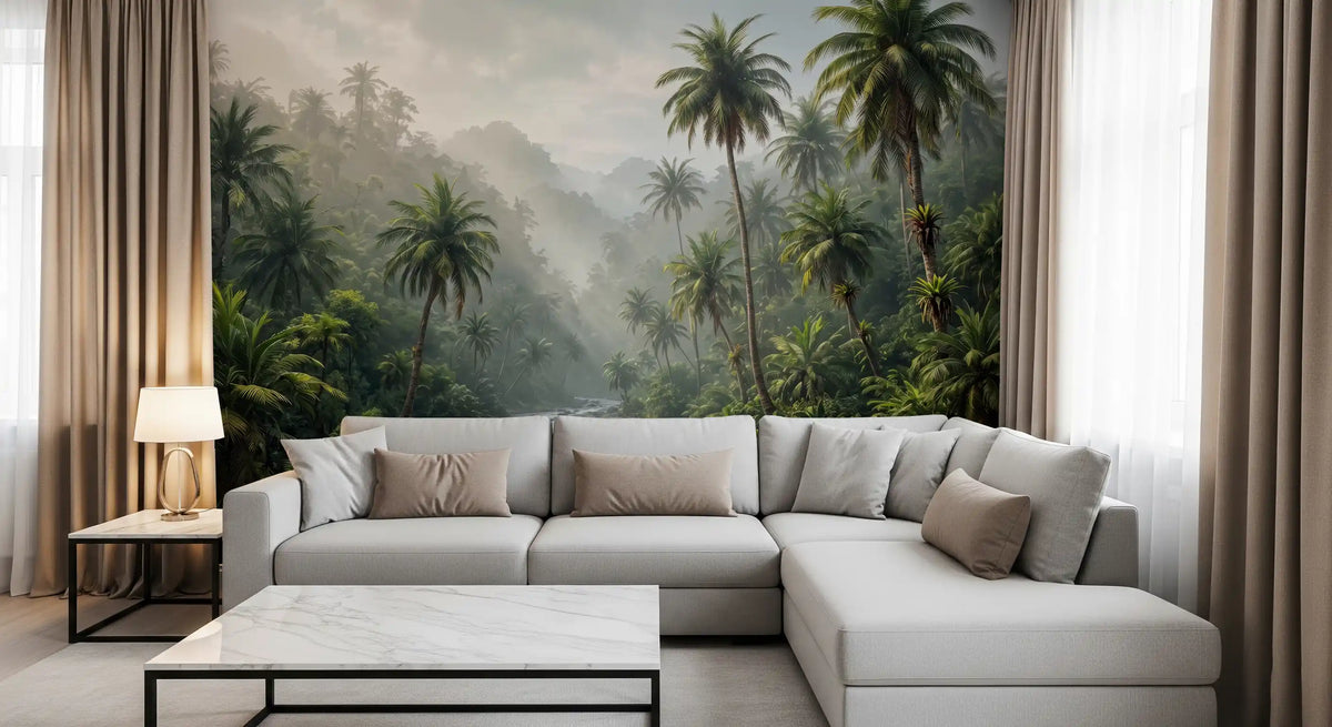 Misty Tropical River Valley Wall Mural