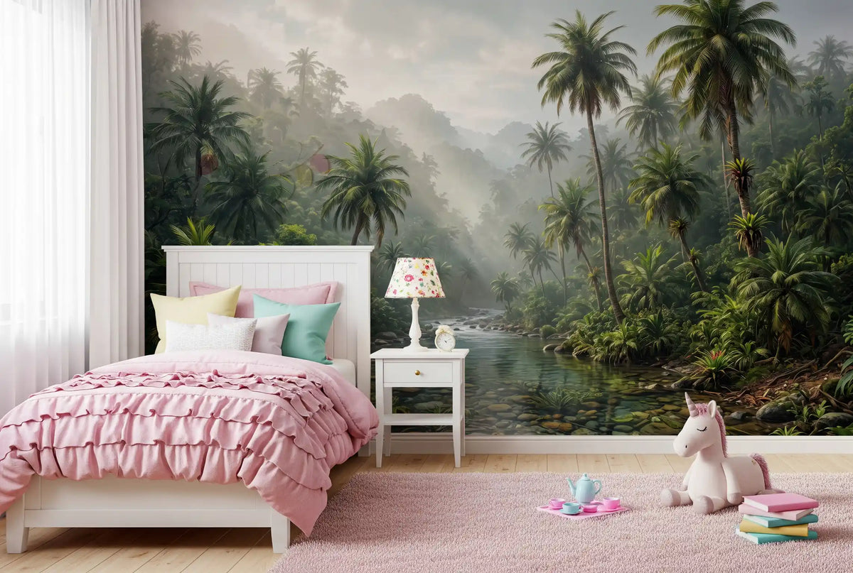 Misty Tropical River Valley Wall Mural