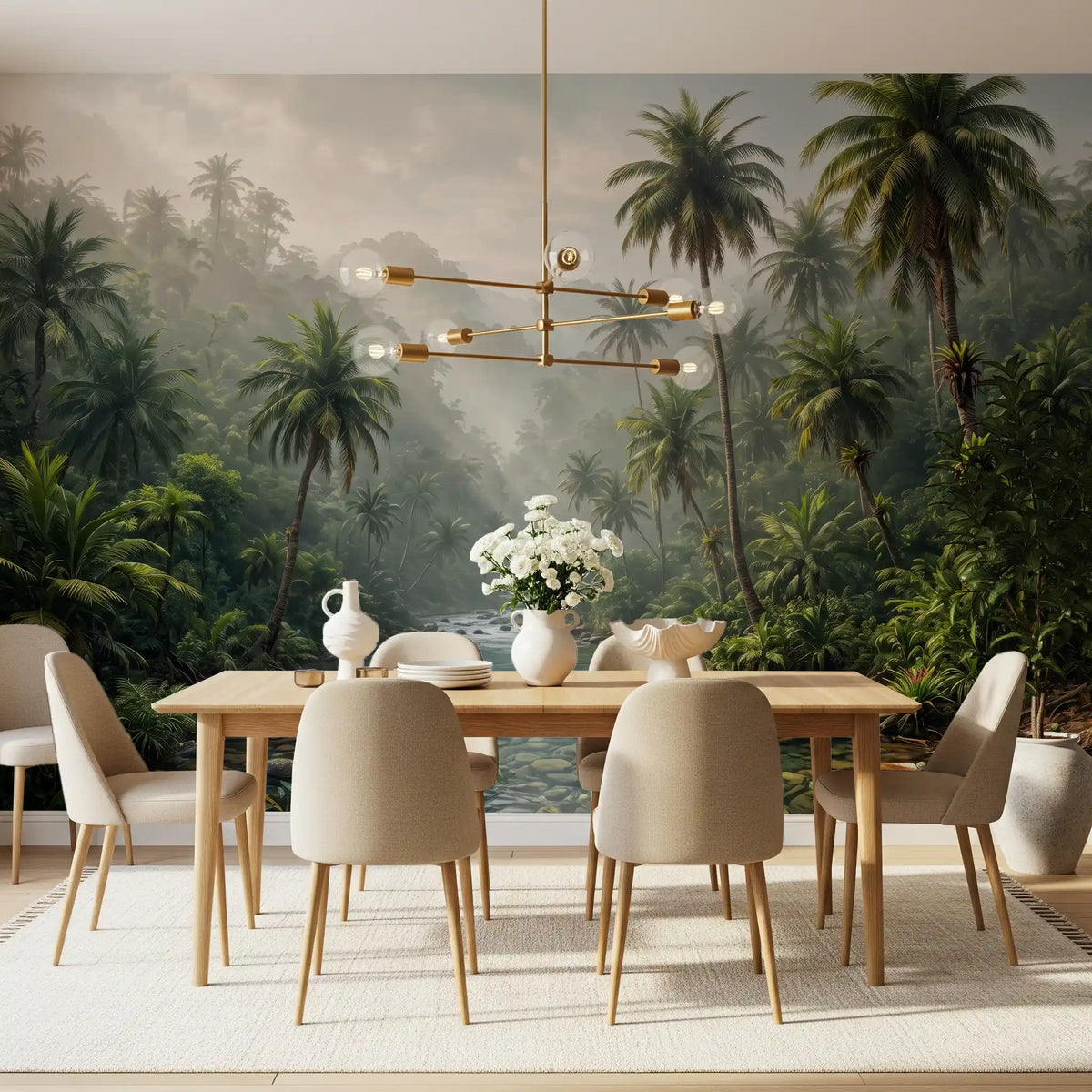 Misty Tropical River Valley Wall Mural