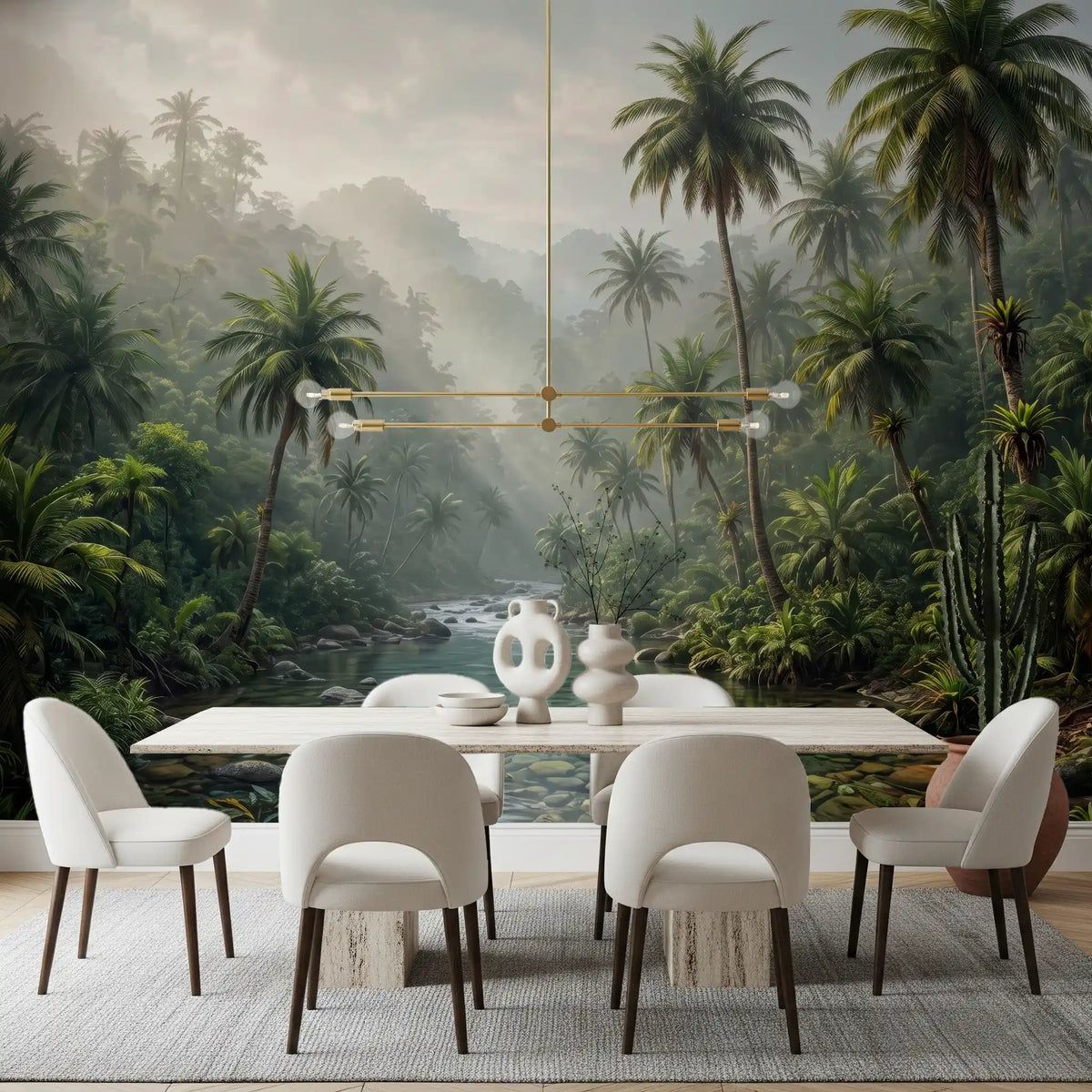 Misty Tropical River Valley Wall Mural
