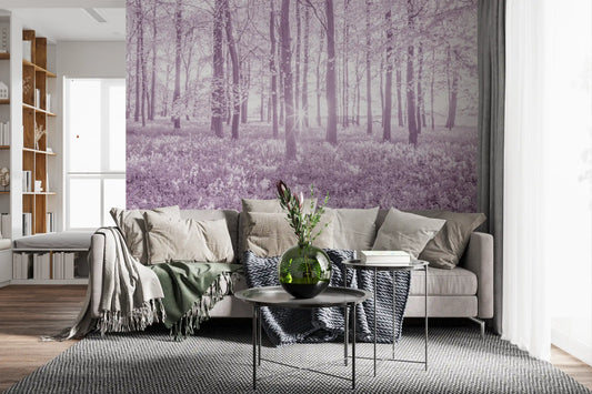 Sunlit Forest Canopy in Pastel Lilac Wall Mural