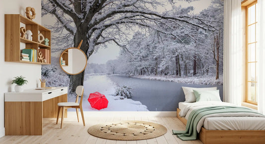 Frozen Canal Winter Woodland Wall Mural