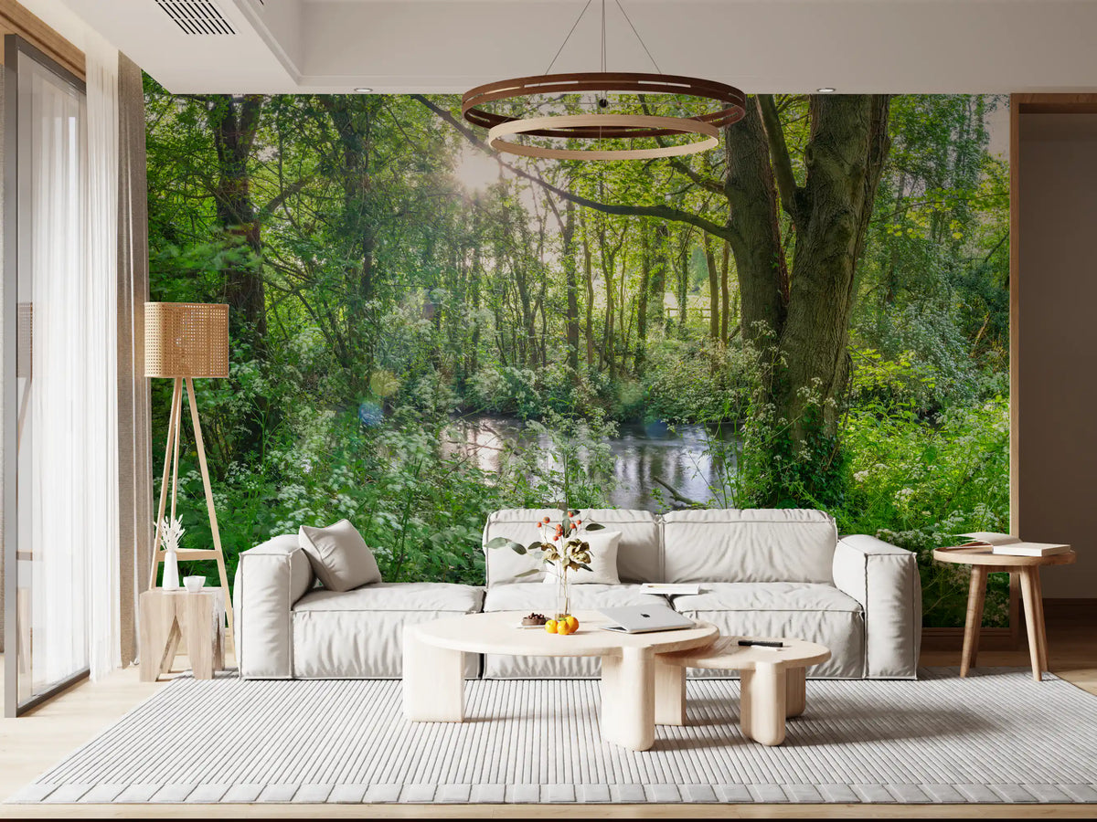 Sun-Dappled Wilderness Woodland View Wall Mural