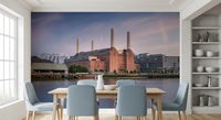 Industrial Riverside Sunset Scene Wall Mural