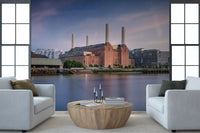Industrial Riverside Sunset Scene Wall Mural
