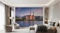 Industrial Riverside Sunset Scene Wall Mural