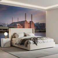 Industrial Riverside Sunset Scene Wall Mural