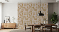 Mushroom - Autumnal Toile de jouy -  Gold Wallpaper⁠
