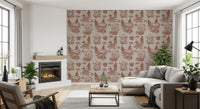 Mushroom - Autumnal Toile de jouy - Rusty Red Wallpaper⁠