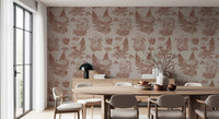 Mushroom - Autumnal Toile de jouy - Rusty Red Wallpaper⁠