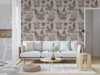 Mushroom - Autumnal Toile de jouy - Sepia Wallpaper⁠