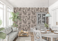 Mushroom - Autumnal Toile de jouy - Sepia Wallpaper⁠
