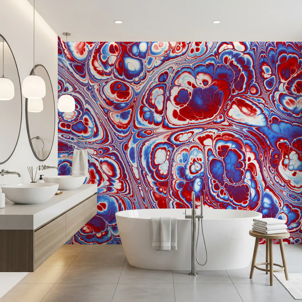 Red Blue Marble Abstract Energy Flow