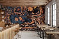 Dark Blue Marble with Fiery Orange Veins Wall Mural