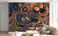 Dark Blue Marble with Fiery Orange Veins Wall Mural