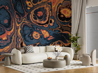 Dark Blue Marble with Fiery Orange Veins Wall Mural