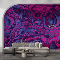 Neon Pink Blue Marble Abstract Waves Wall Mural
