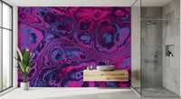 Neon Pink Blue Marble Abstract Waves Wall Mural
