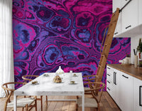 Neon Pink Blue Marble Abstract Waves Wall Mural