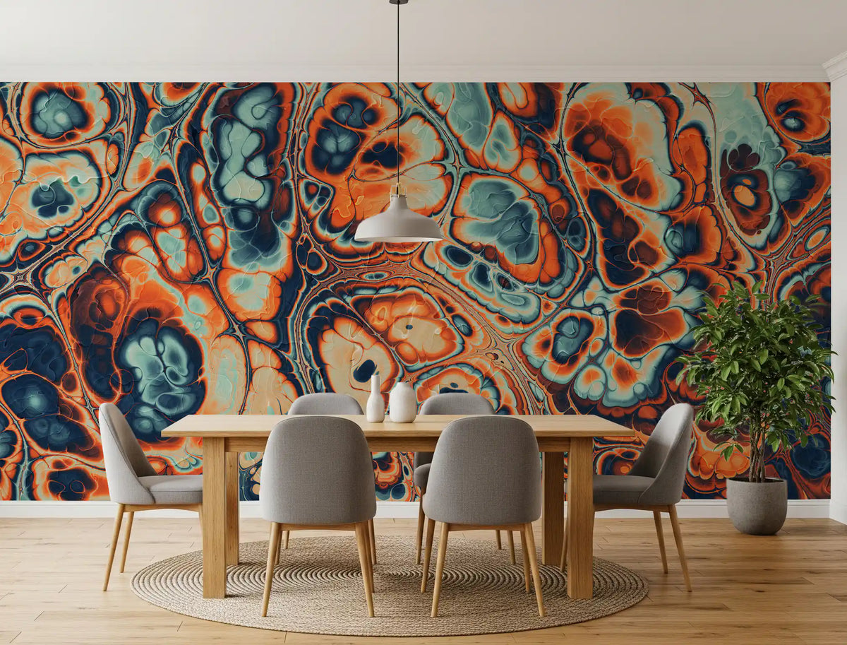 Ocean Fire Marble Abstract Wall Mural