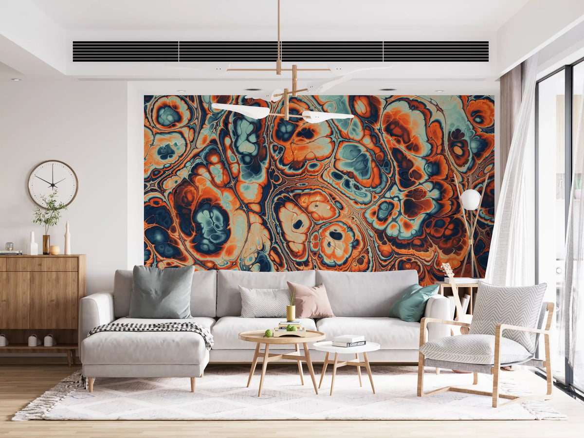 Ocean Fire Marble Abstract Wall Mural