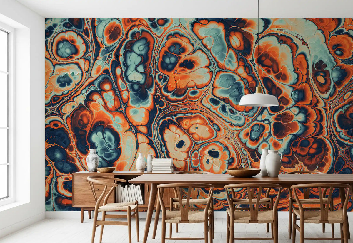 Ocean Fire Marble Abstract Wall Mural