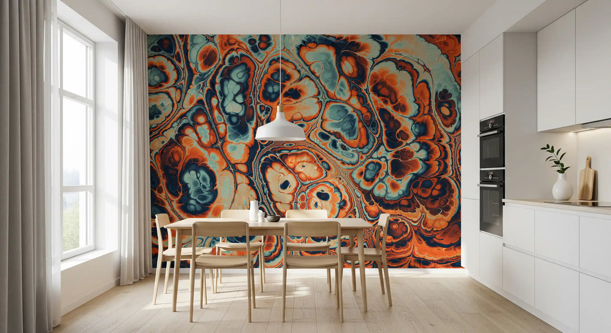 Ocean Fire Marble Abstract Wall Mural