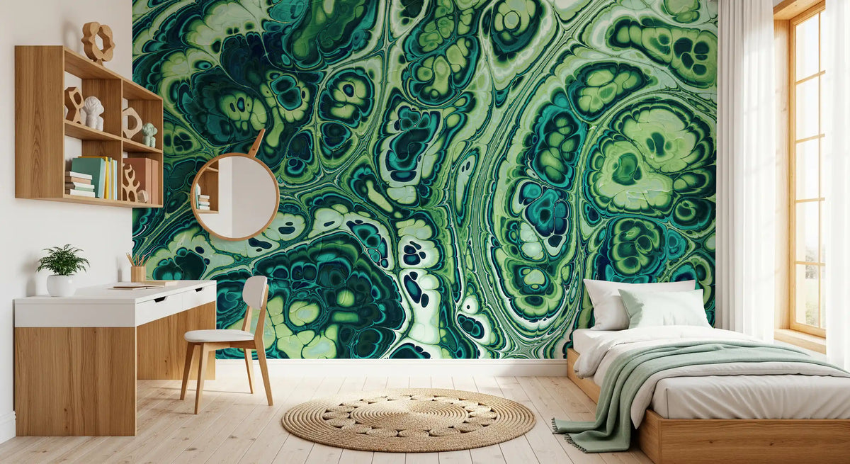 Emerald Ocean Marble Abstract Wall Mural