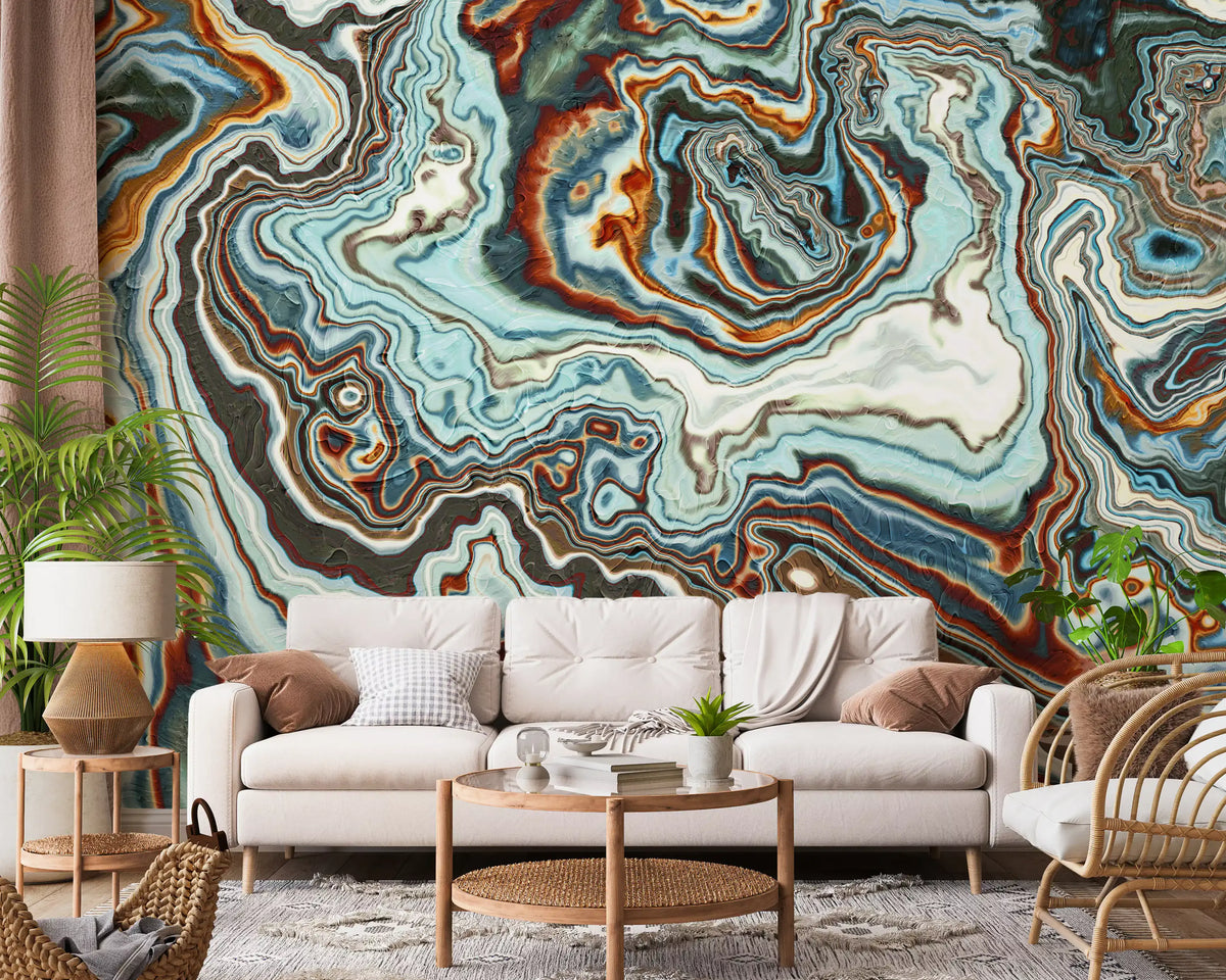 Earthy Marbled Swirl Abstract Wall Mural
