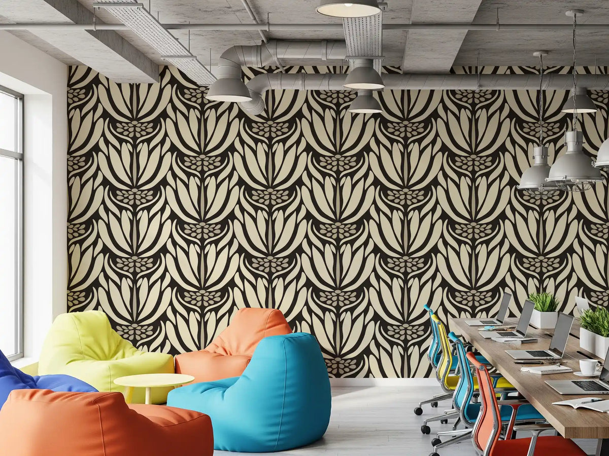 Cream and Charcoal Botanical Symmetry Wallpaper⁠