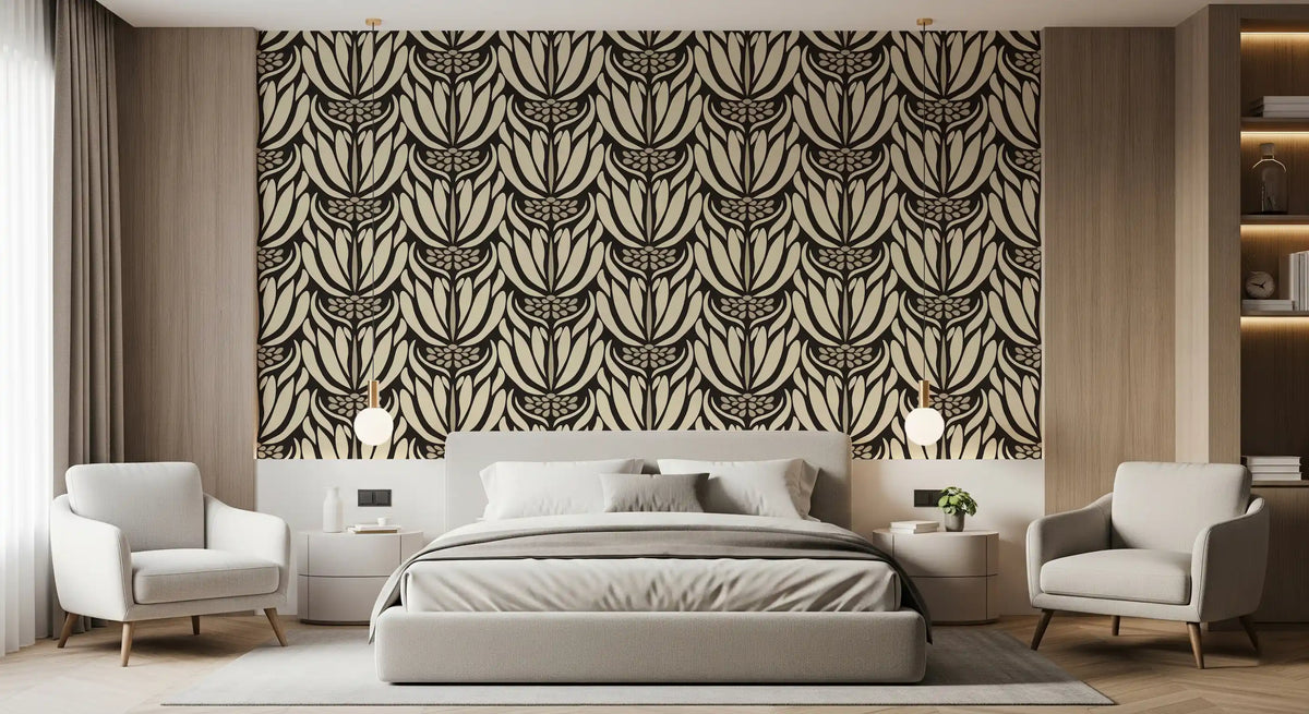 Cream and Charcoal Botanical Symmetry Wallpaper⁠
