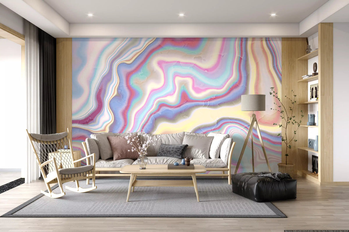 Iridescent Liquid Marble Swirls Wall Mural